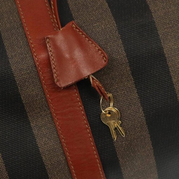 FENDI Pecan Canvas Boston Bag 2way Brown Black gold Auth - Picture 11 of 16